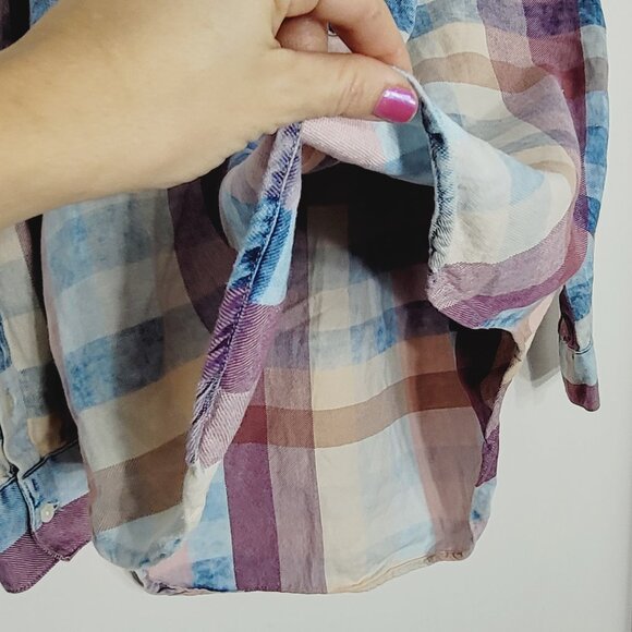 Isabella Sinclair Women Multi Pastel Plaid Buttoned Ruffle Henley Blouse Size M - Picture 6 of 12